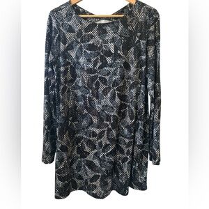 J. Jill Abstract Leaf Snakeskin Textured Stretchy Tunic Long Sleeve Size Large